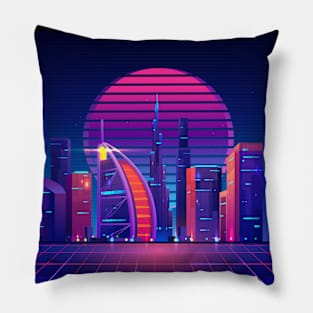 Dubai Synthwave Landscape Pillow