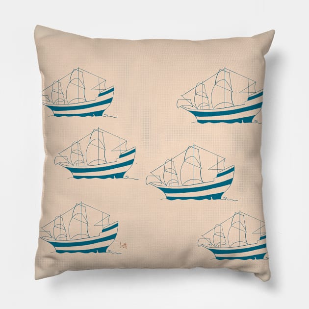 Blue ships Pillow by Jeneythomas