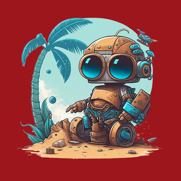 Cute little robot chilling on the beach by Kamila's Ideas