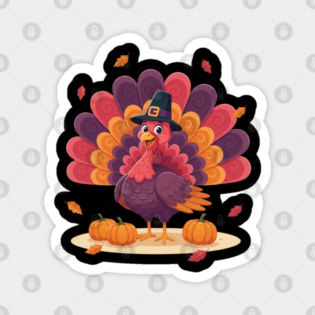 Cute Thanksgiving Turkey with Pilgrim Hat – Funny Fall Holiday Magnet by Creatifly Graphic Tees