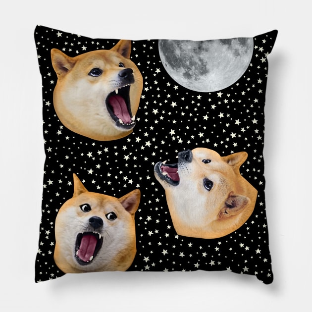 Three Doge Night Howling at the Moon Pillow by SirLeeTees