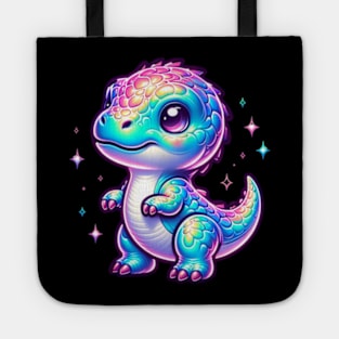 Chibi Baby Dino Neon Holographic Colorful Kawaii Tote