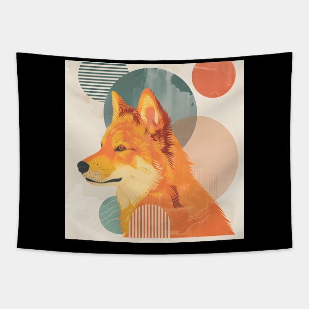 70s Finnish Spitz Vibes: Pastel Pup Parade Tapestry by NatashaCuteShop