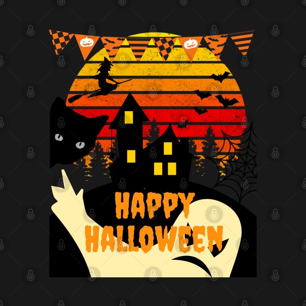 Vintage Style Haunted House – Happy Halloween Tee Shirt by Just Me Store