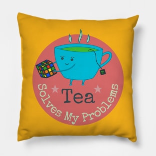 Tea Solves My Problems - cute cup of tea on yellow Pillow