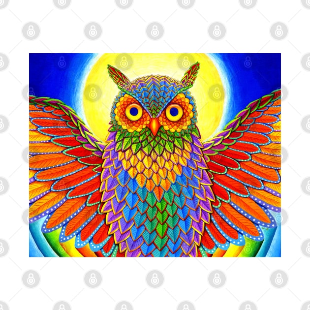 Colorful Rainbow Psychedelic Owl by rebeccawangart