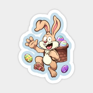 Happy Easter Bunny With Basket Full Of Easter Eggs Magnet