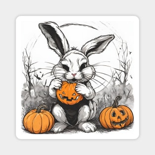 spooky Halloween rabbit eating pumpkin Magnet