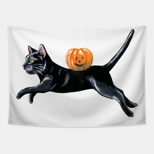 Leaping Halloween black cat Tapestry