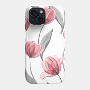 Tulip translucent flowers watercolor print. Spring garden delicate romantic composition Phone Case