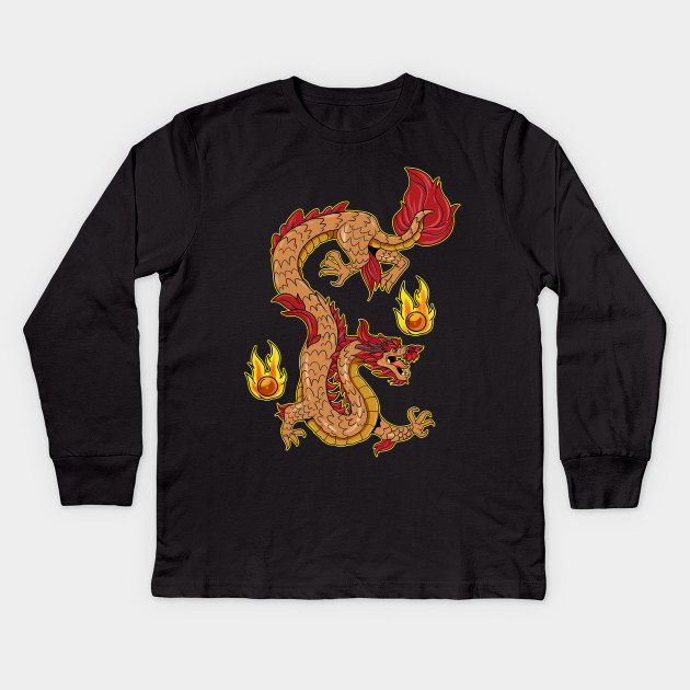 Vintage Fire Chinese Dragon Gift Print Asian Culture Zip Print Chinese Dragon Kids Long Sleeve T Shirt Teepublic