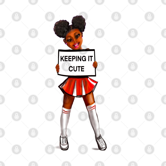 Inspirational motivational affirmation black anime girl cheerleader with Afro hair in puffs, brown eyes and dark brown skin side profile. Hair love ! by Artonmytee