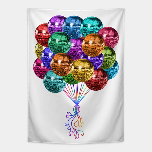 Festive Funky Rainbow Disco Ball Balloons Tapestry by Art by Deborah Camp