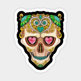 Sugar skull fancy vintage turquoise diamond and gems day of the dead. Magnet