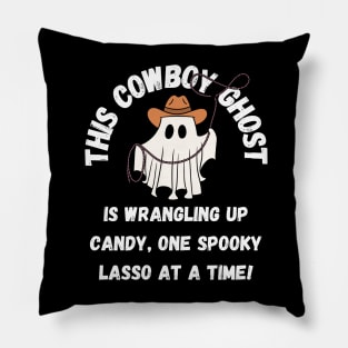 This cowboy ghost is wrangling up candy, one spooky lasso at a time! Halloween Pillow