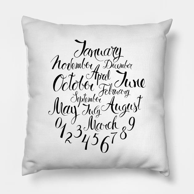 Months And Number Pillow by Mako Design 