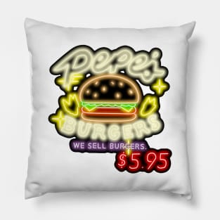 Neon Pepe's Burgers Logo from Steven Universe Pillow