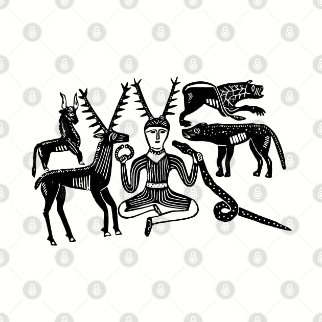 Cernunnos and Animals from the Gundestrup Cauldron (Black Ink Version) by LaForma