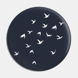 Flying Free Birds Silhouette In White Pin