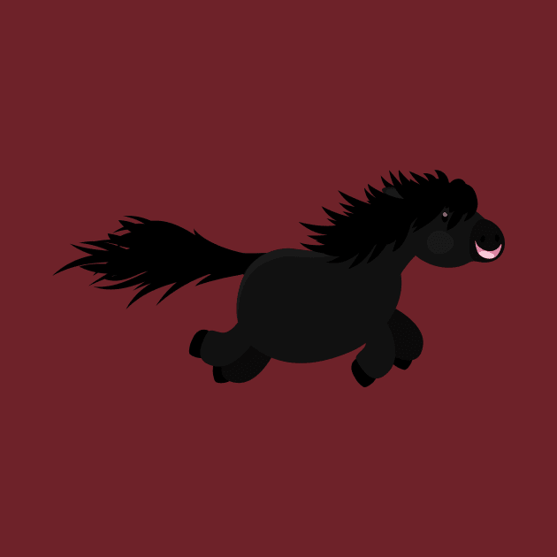 Cute running black Shetland pony cartoon illustration by FrogFactory