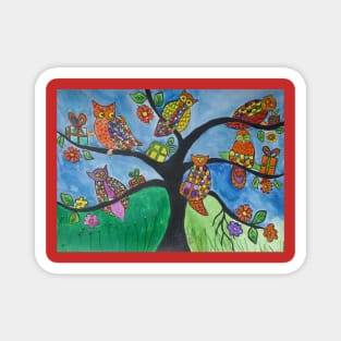 Colourful Owls and gifts Magnet