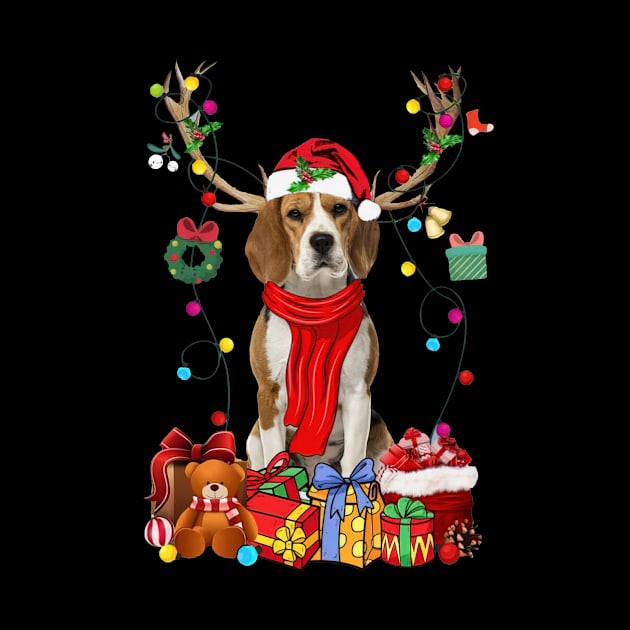 Beagle Reindeer Santa Christmas Color Lights by sueannharley12