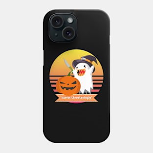 Halloween Cute Ghost Carves a Pumpkin Threateningly Phone Case