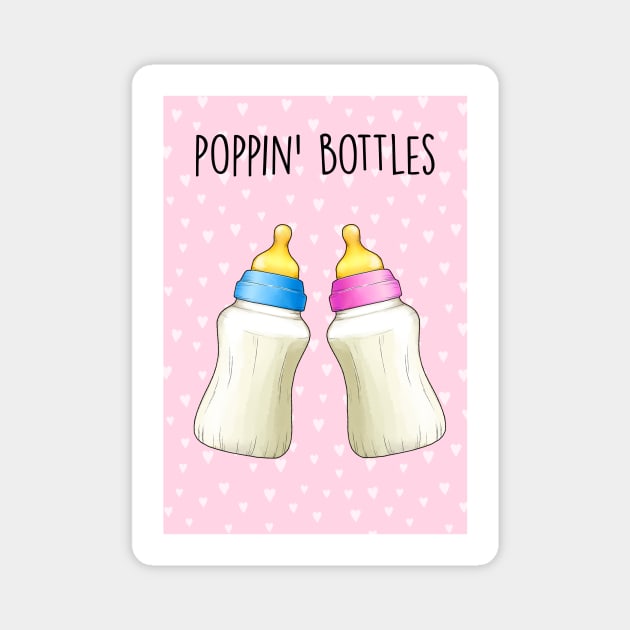 Poppin' bottles baby (pink) Magnet by Poppy and Mabel