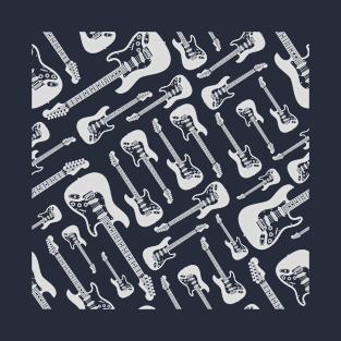 Electric Guitar Seamless Pattern Dark Theme T-Shirt