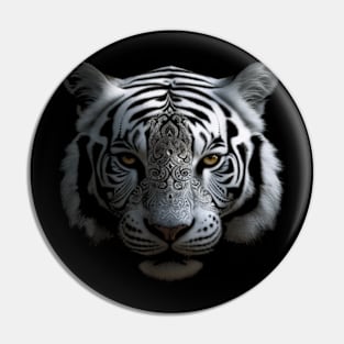 White Tiger Artwork - Mandala Animal Art Tiger Pin