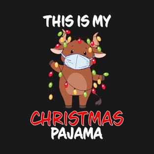 This Is My Christmas Pajama Cow In Lights And Mask Family Matching Christmas Pajama Costume Gift T-Shirt