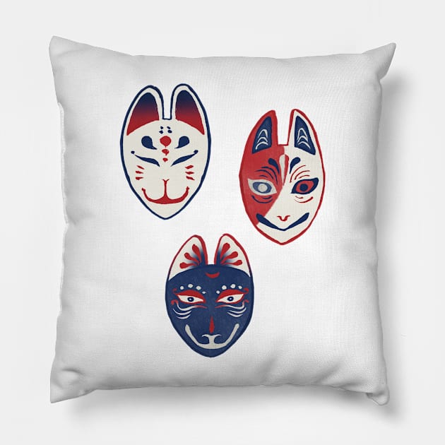 Kitsune-men (狐面) Pillow by akaneyabushita