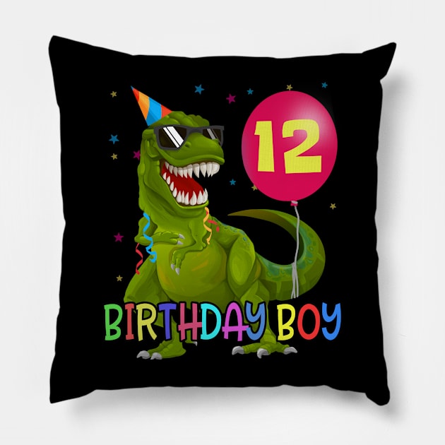 12 Yrs Boy Shirt T-Rex Dino Boy 12th birthday Party Pillow by ELFEINHALB