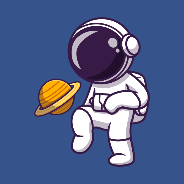 Cute Astronaut Playing Soccer Planet Cartoon by Catalyst Labs