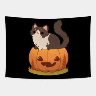 Pumpkin tuxedo cat Tapestry