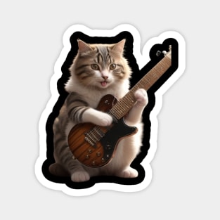 Cat Playing Guitar Magnet