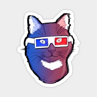 Retro Cat Wearing 80s 3D Glasses Illustration Magnet