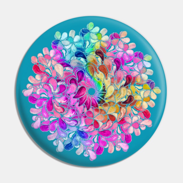 Rainbow Watercolor Paisley Flower Pin by micklyn
