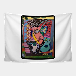 Picasso style face - fun weird cubism Tapestry