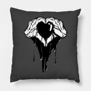 Heart Hands With Dripping Black Ink Pillow