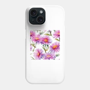 Watercolor Wildflower New England Aster Pattern 2 Phone Case