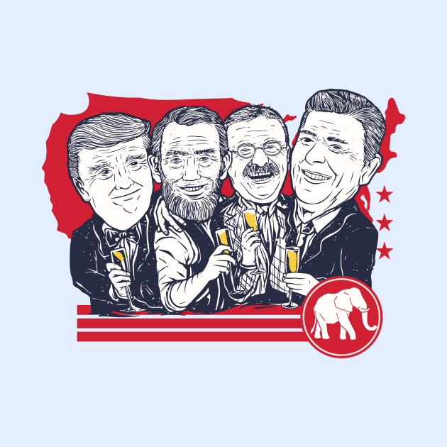 Funny Republican Party // Past Republican Presidents Donald Trump, Abraham Lincoln, Teddy Roosevelt & Ronald Reagan by SLAG_Creative