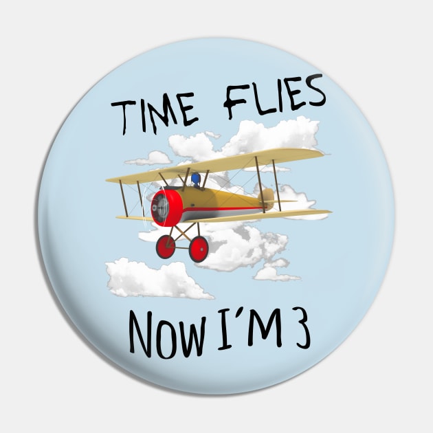 Time Flies Now I'm 3 Airplane Kid Birthday Pin by macdonaldcreativestudios