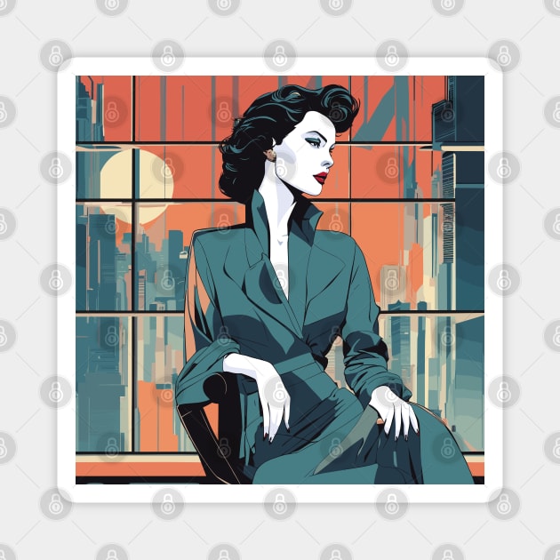 Serene Metropolis Art Deco 80s Patrick Nagel Magnet by di-age7