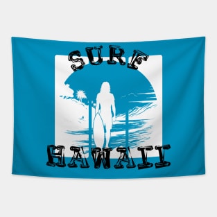 Surf Hawaii (Black & White) Tapestry