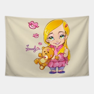 Pink Princess Girl with Teddy Bear | Lovely Tapestry