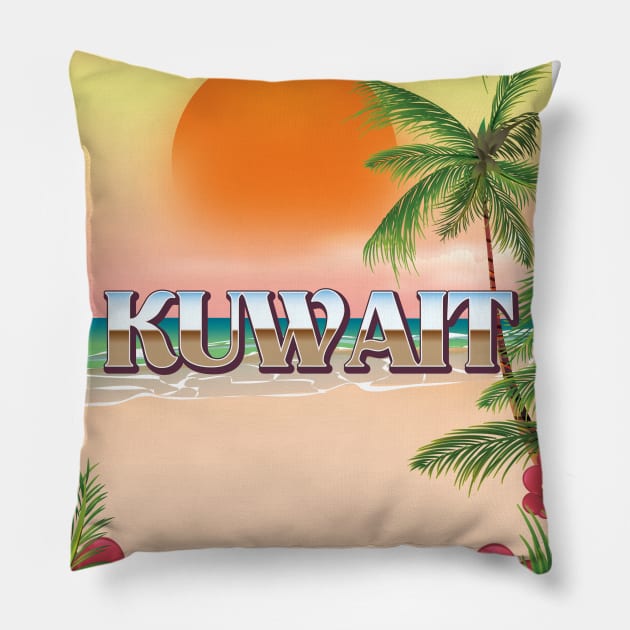 Kuwait Beach travel poster Pillow by nickemporium1