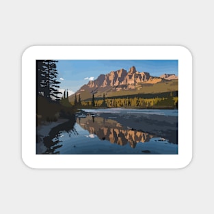 Castle Mountain Water Reflection Digital Painting Magnet