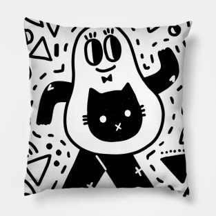 Funny adorable avocado and cat doodles Pillow