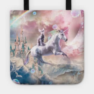 Rainbow Galaxy Cat Riding Unicorn In Space Tote